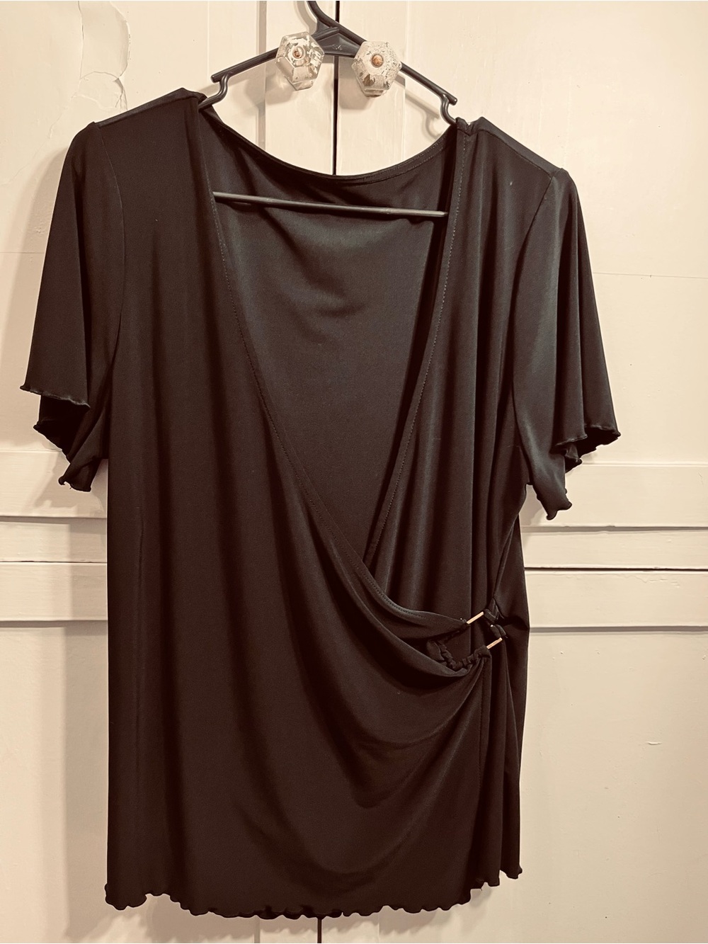 Women’s Black Wrap-Style Short Sleeve Dress Top